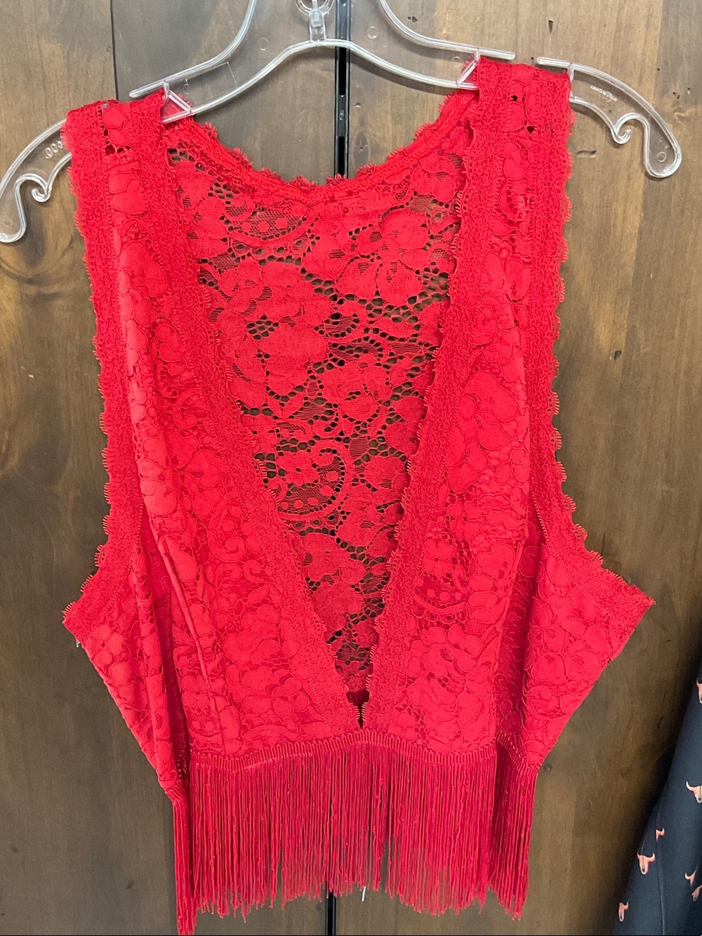 Lucky & Blessed Red Lace Fringe Camisole
